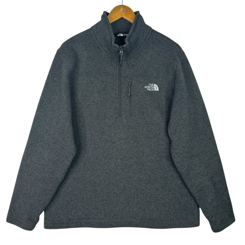 The North Face Mens L Gray Sweater Fleece‎ 1/4 Zip Pullover Jacket Outdoor